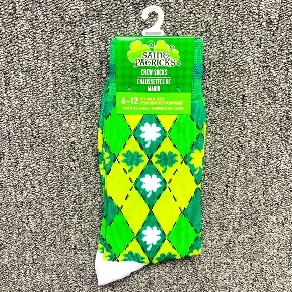 Other - 3/$18 Argyle Shamrocks St. Patricks Day Funny Novelty Crew Socks - Brand New